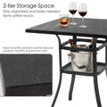 kozyard outdoor bar table with 2-tier storage space, marble-look heat transfer printed tabletop and metal mesh shelf, keep items organized for patio bar gatherings

