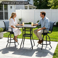 kozyard outdoor bar table product shot, square high pub table with marble-look tabletop, metal frame and 2-tier storage shelf for patio and backyard use