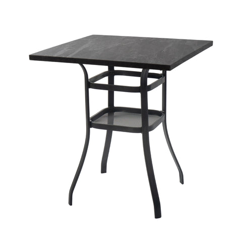kozyard outdoor bar height table, square patio pub table with marble-look tabletop and metal frame, 2-tier storage shelf for backyard, patio, poolside bar use
