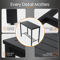 Kozyard Outdoor Furniture craftsmanship details. Highlights protective foot pads to prevent scratches, rounded corners for safety, heavy-duty weather-resistant slatted steel tabletop finish. Premium quality outdoor bar table built for every detail.