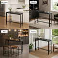 Kozyard Multi-functional High-Top Table applications. Versatile narrow metal table used as a kitchen breakfast bar table, a modern study laptop standing desk, an indoor home bar serving table, and a welcoming outdoor porch entryway console table.