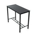 Kozyard Black Metal Outdoor Bar Table isolated on a white background. Top-down angle view of the modern slatted steel patio pub table. High-quality e-commerce product image for commercial outdoor bar height furniture collections.