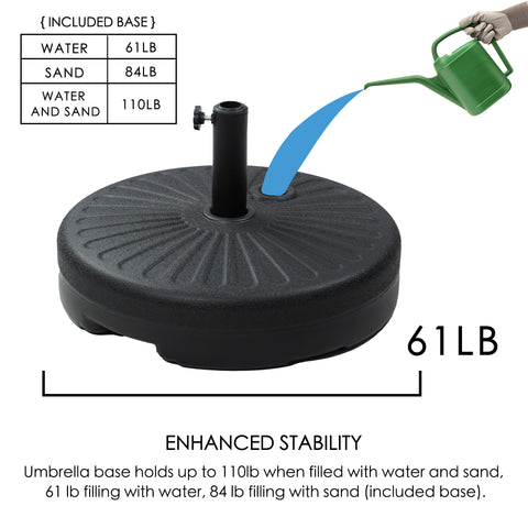 Kozyard Adjustable Universal Round Umbrella Base Fits 32mm/38mm/48mm Poles Holds up to 110LB with Water Include Base
