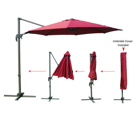 Kozyard 10' Offset Cantilever Hanging Patio Umbrella Large Market Style for Outdoor Balcony (3 Color Options) Burgundy