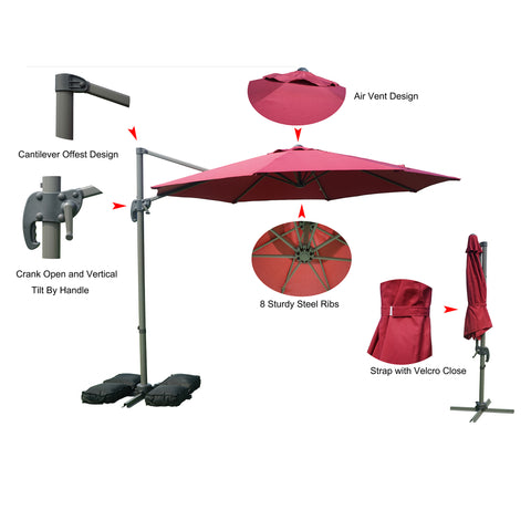 Kozyard 10' Offset Cantilever Hanging Patio Umbrella Large Market Style for Outdoor Balcony (3 Color Options) Burgundy Kozyard 10' Offset Cantilever Hanging Patio Umbrella Large Market Style for Outdoor Balcony (3 Color Options) Burgundy