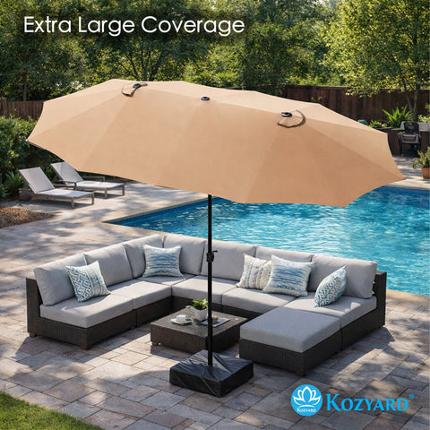 big patio umbrella Kozyard Butterfly 15' Outdoor Patio Double-Sided Aluminum Umbrella Crank Base – Kozyard LLC
