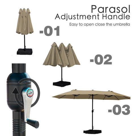 handles for patio umbrella Kozyard 15 FT Rectangular Double-Sided Patio Umbrella with Solar Light – Kozyard LLC