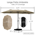 Kozyard Large Double Patio Umbrella – 15x8.5 FT Coverage with Included Base, Heavy-Duty Metal Frame & Durable Fabric Canopy, Oversized Dimensional Outdoor Shade for Patios

