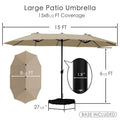 Kozyard Large Double Patio Umbrella – 15x8.5 FT Coverage with Included Base, Heavy-Duty Metal Frame & Durable Fabric Canopy, Oversized Dimensional Outdoor Shade for Patios
