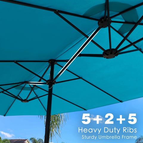Kozyard Heavy Duty Patio Umbrella – Reinforced 5+2+5 Rib Metal Frame, Sturdy Double Canopy Structure, Durable Weather-Resistant Fabric, High-Strength Outdoor Shade for Windy Conditions
