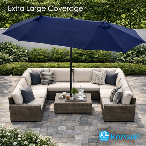 Kozyard Extra Large Patio Umbrella – Max Coverage Double Canopy for Poolside Patio Areas, Heavy-Duty Metal Frame & Water-Resistant Fabric, Premium Outdoor Shade for Large Furniture Sets
