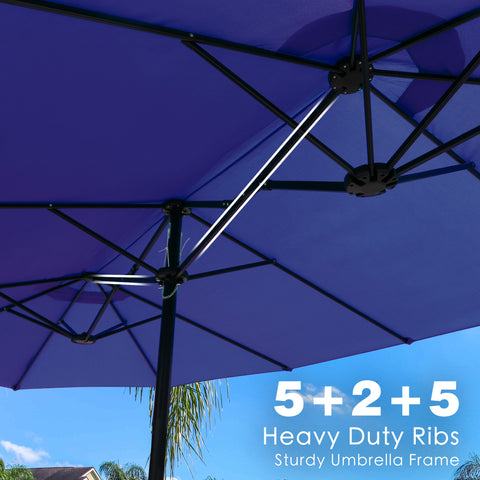 Kozyard Heavy Duty Patio Umbrella – Reinforced 5+2+5 Rib Metal Frame, Sturdy Double Canopy Structure, Durable Weather-Resistant Fabric, High-Strength Outdoor Shade for Windy Conditions
