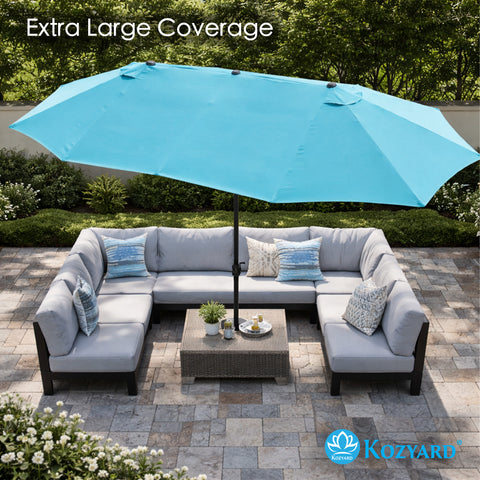 15 ft rectangular patio umbrella with solar lights Kozyard 15 FT Rectangular Double-Sided Patio Umbrella with Solar Light – Kozyard LLC