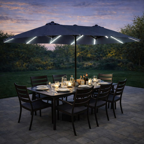 Kozyard Double Patio Umbrella – Solar LED Illuminated Outdoor Umbrella, Spacious Double Canopy for Group Shade, Sturdy Metal Frame & UV-Protective Fabric, Perfect for Patio Gatherings
