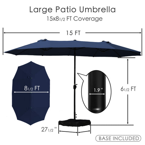 15 foot patio umbrella Kozyard 15 FT Rectangular Double-Sided Patio Umbrella with Solar Light – Kozyard LLC