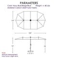 Diagram of an outdoor umbrella with dimensions: 180" wide, 102" deep, 96" high (open), 78" high (closed), and 27.5" base. Available in navy blue, beige, or blue; made of carbon steel and nylon fabric, weighing 40 lbs. Outdoor umbrella, dimensions, carbon steel, nylon fabric, navy blue, beige, 40 lbs.