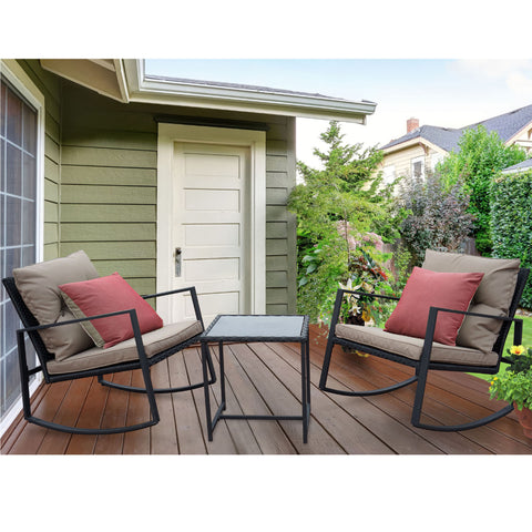 Kozyard Moana Outdoor 3-Piece Rocking Wicker Bistro Set