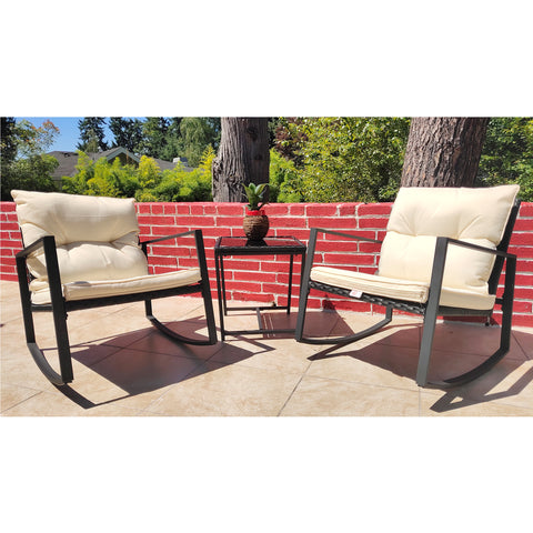 Kozyard Moana Outdoor 3-Piece Rocking Wicker Bistro Set