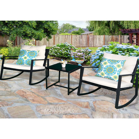 Kozyard Moana Outdoor 3-Piece Rocking Wicker Bistro Set