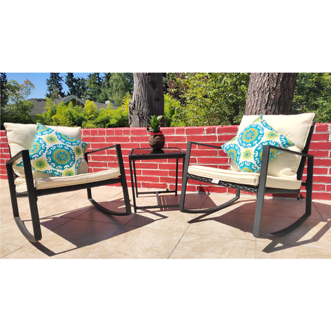 Kozyard Moana Outdoor 3-Piece Rocking Wicker Bistro Set