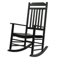 Kozyard White Wooden Rocking Chair on front porch, classic high back outdoor rocker with rustic farmhouse look for patio decor. 