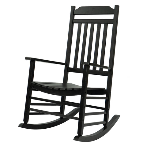 Kozyard White Wooden Rocking Chair on front porch, classic high back outdoor rocker with rustic farmhouse look for patio decor. 