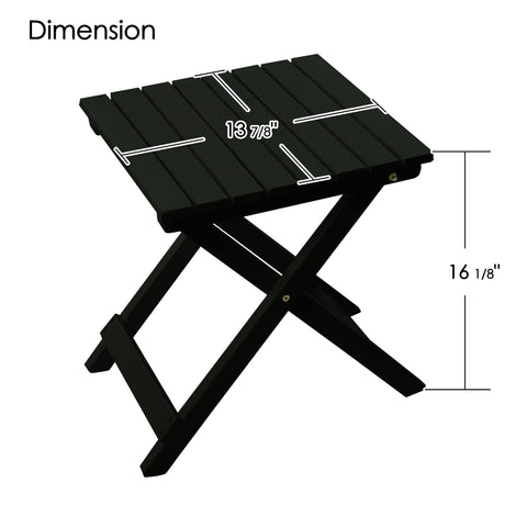 kozyard outdoor side table dimensions, patio folding accent table size chart. Features compact space-saving X-shape collapsible frame design, slatted tabletop, heavy-duty stable structure made of waterproof weather-resistant all-weather HDPE poly lumber material for placing drinks coffee plants on porch deck patio.
