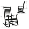 Kozyard wooden rocking chair in black with detailed measurements shown, crafted from durable wood, suitable for comfortable seating on patios, porches and outdoor relaxation areas.