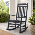 Kozyard White Wooden Rocking Chair on front porch, classic high back outdoor rocker with rustic farmhouse look for patio decor.