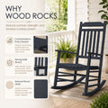 Kozyard solid wood rocking chair with natural wood grain texture, breathable all-weather material for classic farmhouse look.