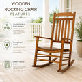 Kozyard solid wood rocking chair with natural wood grain texture, breathable all-weather material for classic farmhouse look.