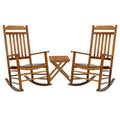 Brown Wooden Rocking Chair Set with Side Table
A set consisting of two brown wooden rocking chairs and a matching wooden side table. Ideal for creating a cozy and inviting outdoor or indoor relaxation area.