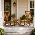 kozyard 3-piece patio rocking chair set, outdoor porch rockers bistro set with small square accent side folding table. Features comfortable slatted high backrest, ergonomic curved seat, smooth glider runners, weather-resistant durable poly lumber HDPE material for front porch garden backyard courtyard deck oasis.