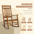 wooden rocking chair designed for leisure, with the tagline "GOOD LOOKING ENJOY THE LEISURE TIME". It highlights the rocking design for relaxation, suitable for deck, patio, beach, and garden settings.