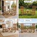 kozyard outdoor rocking chair set 3 piece, versatile patio conversation set for front porch, backyard lawn, indoor living room fireplace, apartment balcony deck. Features all-weather resistance, rustic modern farmhouse style, comfortable high slatted back, heavy-duty fade-resistant eco-friendly HDPE poly lumber material.