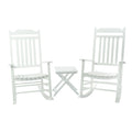 White Wooden Rocking Chair Set with Side Table
A set of two white wooden rocking chairs accompanied by a small white wooden side table. Ideal for creating a serene and stylish outdoor or indoor seating area for relaxation.