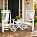 kozyard 3-piece patio rocking chair set, outdoor porch rockers bistro set with small square accent side folding table. Features comfortable slatted high backrest, ergonomic curved seat, smooth glider runners, weather-resistant durable poly lumber HDPE material for front porch garden backyard courtyard deck oasis.