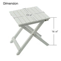 kozyard outdoor side table dimensions, patio folding accent table size chart. Features compact space-saving X-shape collapsible frame design, slatted tabletop, heavy-duty stable structure made of waterproof weather-resistant all-weather HDPE poly lumber material for placing drinks coffee plants on porch deck patio.
