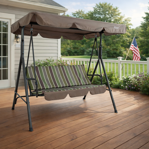 Kozyard 3-Seater Outdoor Swing with Scalloped Tilt Canopy, Durable Steel Frame, Comfortable Mesh Fabric Seats, Patio Glider Swing for Family Time on Deck, Porch

