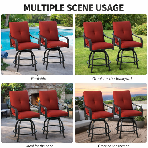 Kozyard Outdoor Bar Stools Set - Swivel Patio Furniture with Comfortable Padded Seats & Armrests. Multi-scene use (poolside, yard, patio, terrace) built with sturdy metal frame and durable outdoor fabric, ideal for outdoor relaxation & dining.
