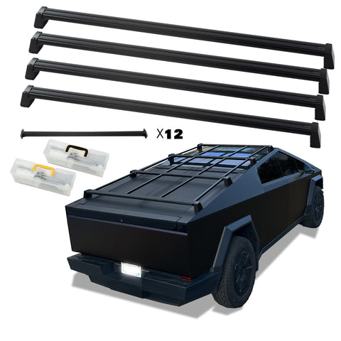 kozyard Tesla Cybertruck Heavy-Duty Bed Rack, 4 Cross Bars & 12 Support Bars, Full Aluminum Construction, Includes Dual Storage Boxes, Max 900 lbs Load Capacity
