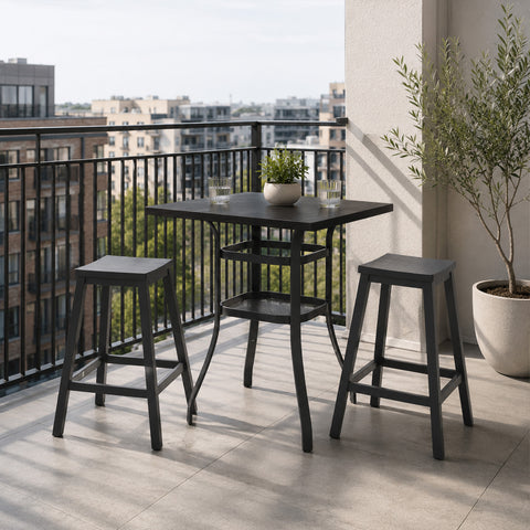 kozyard outdoor bar table dimensions, square patio bar height table with reinforced metal frame, 35 5/8" tabletop, 39 3/4" height
