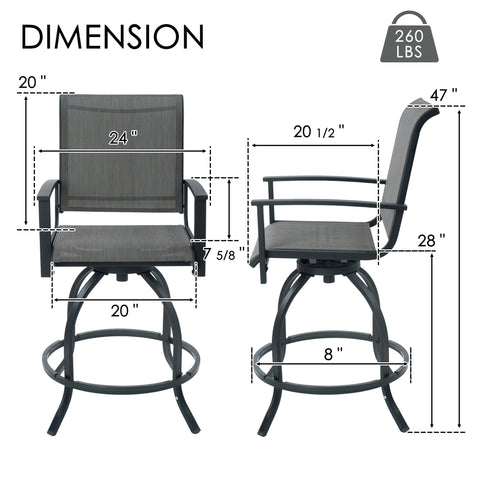 Kozyard 3-Piece Patio Bar Set with 2 Swivel Bar Chairs, Counter Height Outdoor Bistro Table Set with Marble-Look Tabletop & Storage Shelves, All-Weather Patio Furniture for Balcony, Backyard, Poolside