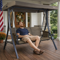 Kozyard 3-Seat Outdoor Patio Swing with Adjustable Canopy, Heavy-Duty Steel Frame, Breathable Fabric Seats, Porch Swing Glider with Side Pockets for Backyard, Deck, Garden