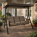 Kozyard 3-Seat Patio Swing with Adjustable Sun Canopy, Heavy-Duty Steel Stand, Weatherproof Fabric, Outdoor Porch Swing for Relaxing in Garden, Backyard
