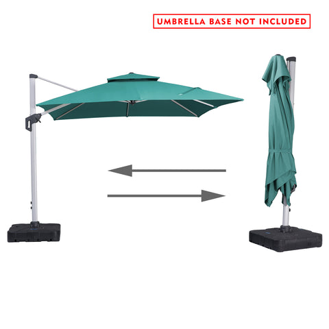 Green Cantilever Patio Umbrella with Easy Open - Close Feature (Base Not Included)
A green cantilever patio umbrella demonstrating its open and closed states, with a note that the umbrella base is not included. Keywords: cantilever patio umbrella, open - close feature, umbrella base not included