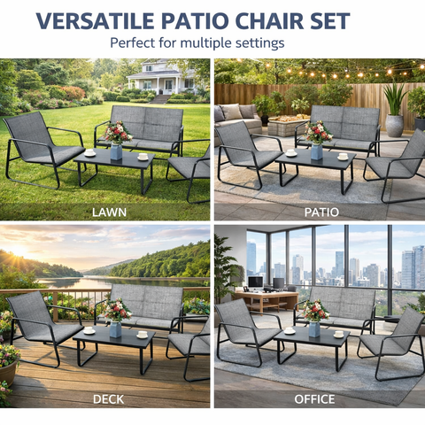 Kozyard versatile patio conversation set, 4-piece outdoor furniture suitable for lawn, patio, deck and indoor office use, durable textilene fabric & rust-proof metal frame, flexible seating solution for multiple settings
