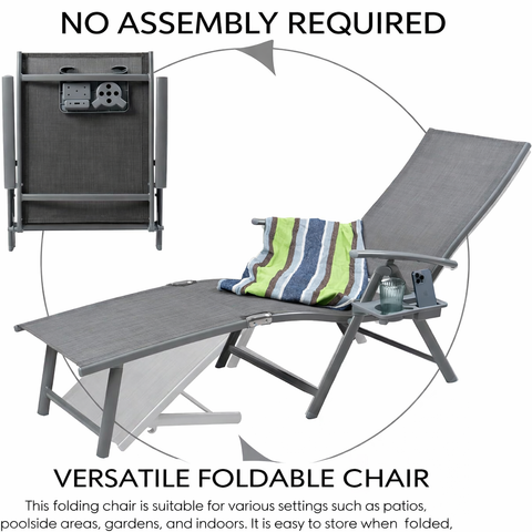 Kozyard Versatile Foldable Outdoor Chaise Lounge Chair – Multi-Setting (Patio, Poolside, Indoor) with Adjustable Angles, Textilene Fabric & Weather-Resistant Aluminum Frame
