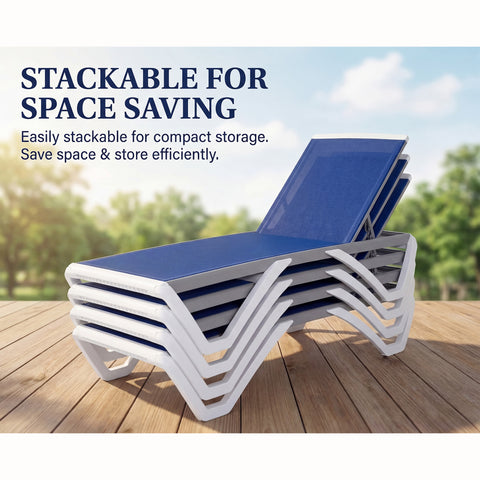 Kozyard Stackable Patio Lounge Chair – Space-Saving Design for Compact Storage, Easy to Stack & Store Efficiently, Durable Outdoor Seating with Sturdy Frame & Premium Textilene Fabric

