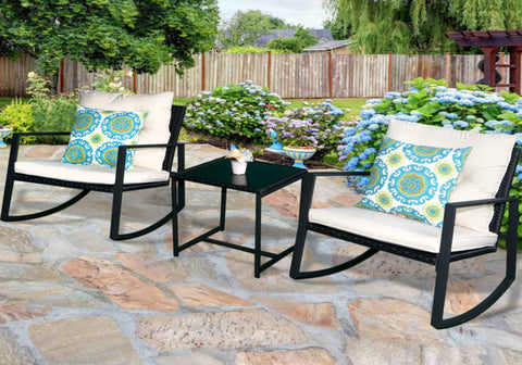 Kozyard Moana Outdoor 3-Piece Rocking Wicker Bistro Set